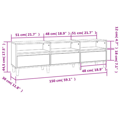 vidaXL Szafka pod TV, przydymiony dąb, 150x30x44,5 cm