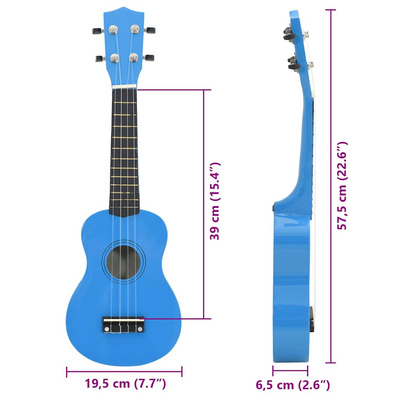 Ukulele sopranowe z pokrowcem, dla dzieci, błękitne, 23