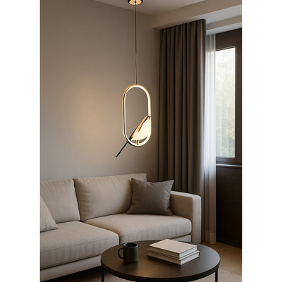 Lampa wisząca Abigali Bird 18W owalna z ptakiem nowoczesna złoty