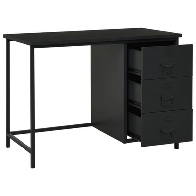 vidaXL Industrialne biurko z szufladami, czarne, 105x52x75 cm, stal