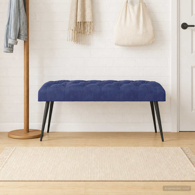 Ławka z guzikami Niebieski policyjny 110 x 40 x 46 cm Welur