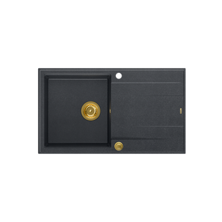 EVAN 111 GraniteQ zlewozmywak z syfonem Push 2 Open 1-komorowy z/o (860x500x210) black diamond / elementy złote