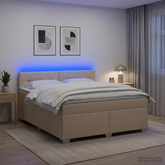 Łóżko Box Spring z materacem i LED kremowy 140 x 190 cm tkanina