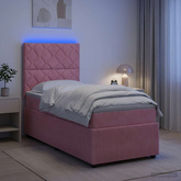 Łóżko z box spring LED z materacem różowy 100 x 200 cm Welur