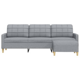 3-osobowa sofa z podnóżkiem, jasnoszary, 210 cm, tkaniną