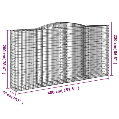 Kosze gabionowe, 9 szt, 400x50x200/220 cm, galwanizowane żelazo