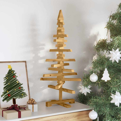 Drewniana choinka z podstawą Brązowy 90 cm Lite drewno sosnowe