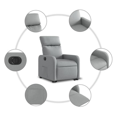vidaXL Podnoszony fotel masujący, elektryczny, rozkładany, jasnoszary