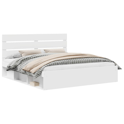 Ramka łóżka Z zagłówkiem Biały 200 x 200 cm Lite drewno sosnowe
