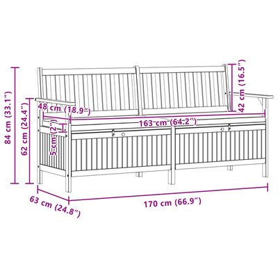 Ławka z miejscem do przechowywania 2 -Seater 170 x 63 x 84 cm