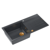 EVAN 146 XL GraniteQ zlewozmywak z syfonem Push 2 Open 1-komorowy z/o (1000x500x210; kom. 420x480) black diamond / elementy miedziane