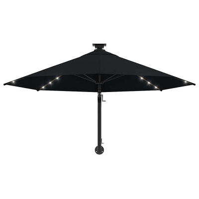 Parasol ogrodowy z LED, ścienny, 300 cm, czarny
