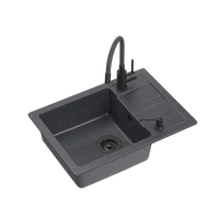 READY- SMART CZARNY zlewozmywak granitowy 1-k z/o (62x44x17,5) + bateria z elastyczną wylewką very black + dozownik very black + syfon very black