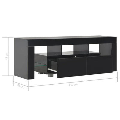 vidaXL Szafka pod TV ze światłem LED, błyszcząca, czarna, 130x35x45cm