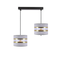 Lampa wisząca z abażurami Pandy czarna podwójna szary i złoty abażur do salonu