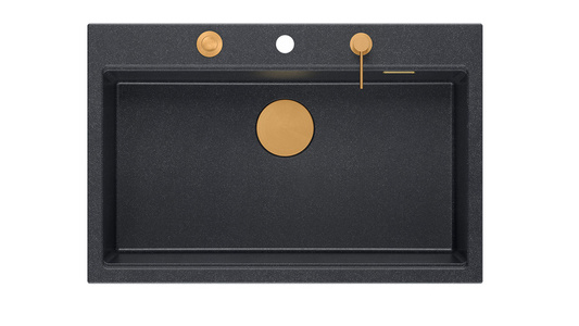 Zlewozmywak granitowy MARC 1-komorowy 76x50 cm czarny/black diamond + Nano MIEDŹ PVD