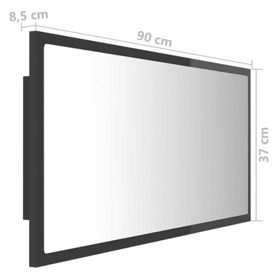 vidaXL Lustro łazienkowe LED, wysoki połysk, szare, 90x8,5x37cm, akryl