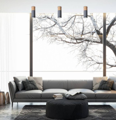 Lampa sufitowa tuba szaro-drewniana natynkowa GU10