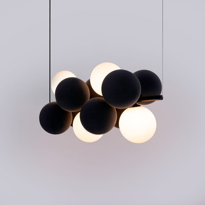 Lampa wisząca Szklana 4 kule Świetlne oraz 8 kul dzwiękochłonnych Szarych 4xG9 65cm Abruzzo Vino