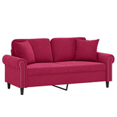 2-osobowa sofa z poduszkami, winna czerwień, 140 cm, aksamit