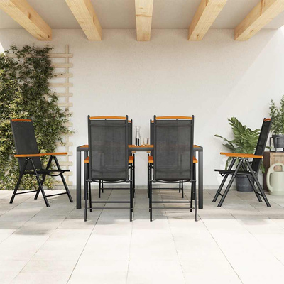 7-częściowy zestaw mebli ogrodowych, czarno-brązowy, aluminium