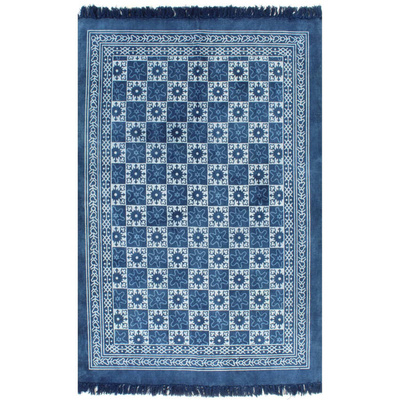 vidaXL Dywan typu kilim, bawełna, 160 x 230 cm, niebieski ze wzorem