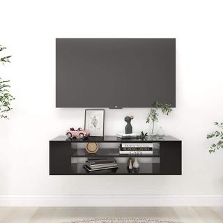 Wisząca szafka TV, czarna, 100x30x26,5 cm