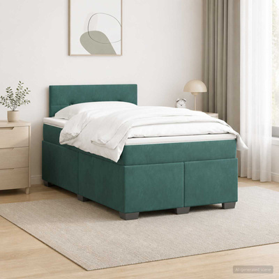Łóżko Box Spring z materacem i LED Ciemnozielony 120 x 190 cm