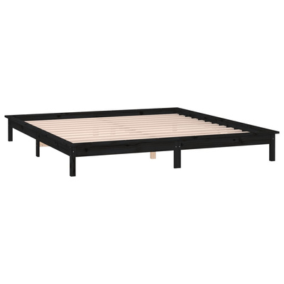vidaXL Rama łóżka z LED, czarna, 140x190 cm, lite drewno