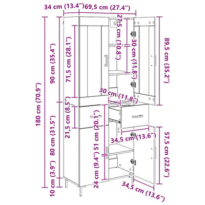 Highboard 2 szt. Stare drewno 69,5 x 34 x 180 cm