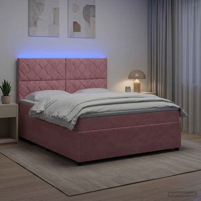 Łóżko z box spring LED z materacem różowy 140 x 190 cm Welur