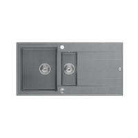 EVAN 156 GraniteQ zlewozmywak z syfonem Push To Open 1,5-komorowy z/o (1000x500x210; kom. 420x480) silver stone / elementy stalowe