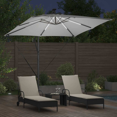 Parasol plażowy z paskami LED piaskowy 249 x 249 x 250 cm