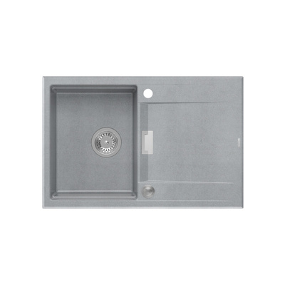 Zlewozmywak granitowy OWEN 111 – jednokomorowy, wpuszczany, silver stone/elementy stalowe, Quadron