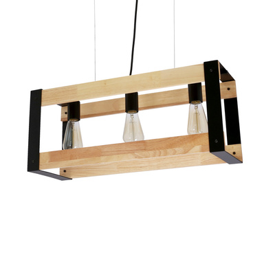 Lampa wisząca czarna metalowa + drewno 3xE27 Varna 33-79077