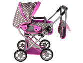 Wózek Dla Lalek Spacerówka 2 w 1 Torba Szaro Różowy Gwiazdki