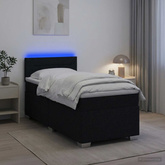 Łóżko Box Spring z materacem i LED Czarny 90 x 200 cm tkanina
