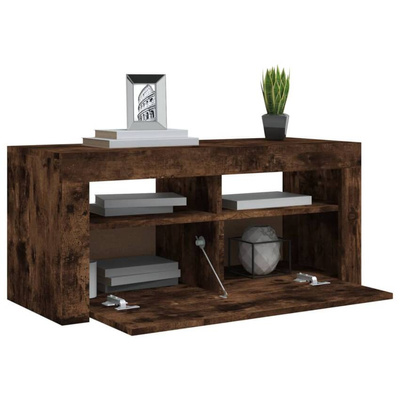 vidaXL Szafka pod TV z oświetleniem LED, przydymiony dąb, 90x35x40 cm