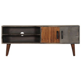 vidaXL Szafka pod TV, szara, 130x30x46 cm, lite surowe drewno mango