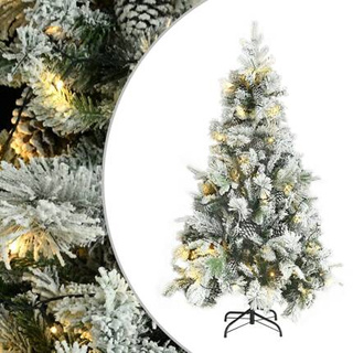 vidaXL Choinka flokowana śniegiem z szyszkami i lampkami 195 cm PVC/PE