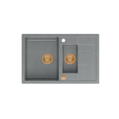 MORGAN 156 GraniteQ zlewozmywak silver stone z syfonem Push To Open okrągły 1,5-komorowy z/o / elementy miedziane