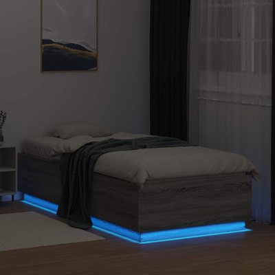 Łóżko z ramą z LED Szary Sonoma 80 x 200 cm Drewno inżynieryjne