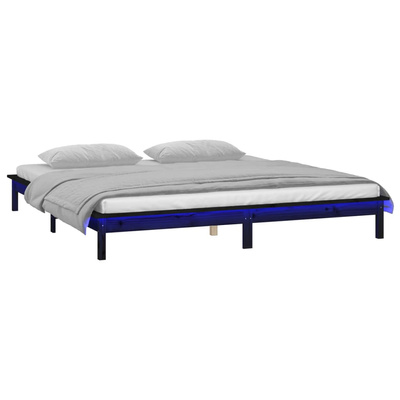 vidaXL Rama łóżka z LED, czarna, 140x190 cm, lite drewno