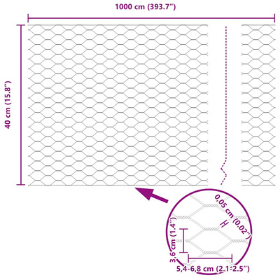 Ogrodzenie heksagonalne 0,4 x 10 m Stal galwanizowana srebrny