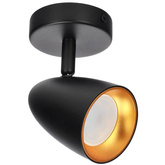 Pojedyncza punktowa oprawa sufitowa typu spot OVO 1 Black Gold, listwa, IP20, GU10, czarna, pierścień złoty EDO777237 EDO Solutions