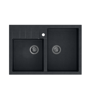Quadron | BILL 120 | granitowy zlewozmywak kuchenny CZARNY kropkowany + STAL | wymiary: 90 x 62 x 20,5 cm | 2-komorowy nakładany na szafkę | podbudowa szafki: od 90 cm
