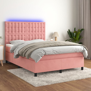 vidaXL Łóżko kontynentalne z materacem i LED, różowy aksamit 140x200cm wariant 5