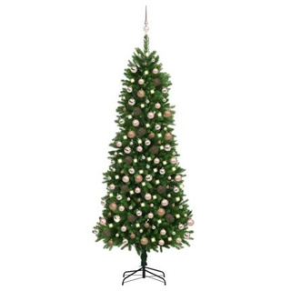 vidaXL Sztuczna choinka z lampkami i bombkami, 240 cm, zielona