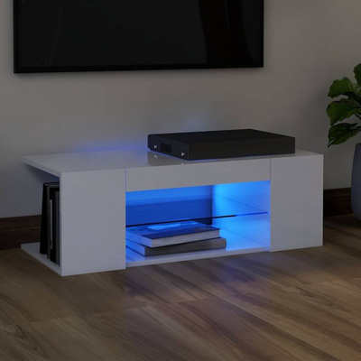 vidaXL Szafka TV z oświetleniem LED, wysoki połysk, biała, 90x39x30 cm