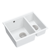 QUADRON | LOGAN 150 | granitowy zlewozmywak kuchenny BIAŁY + STAL | wymiary: 56 x 46 x 22 cm | 1,5-komorowy podwieszany| podbudowa szafki od: 60 cm